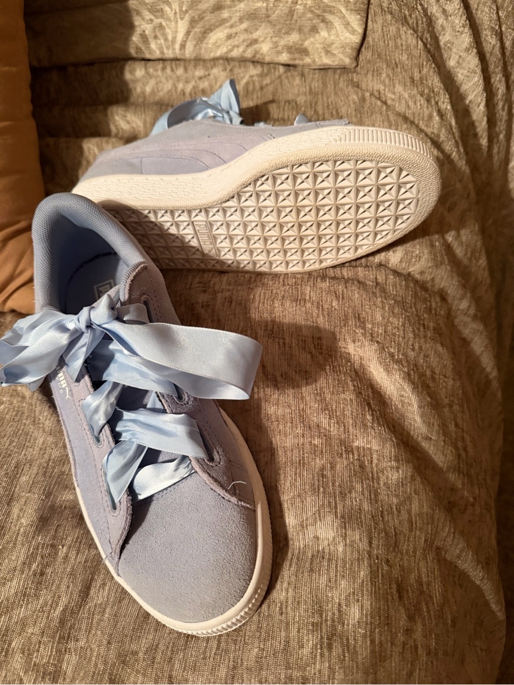 Light Blue Women's Puma Suede Ribbon Sneakers